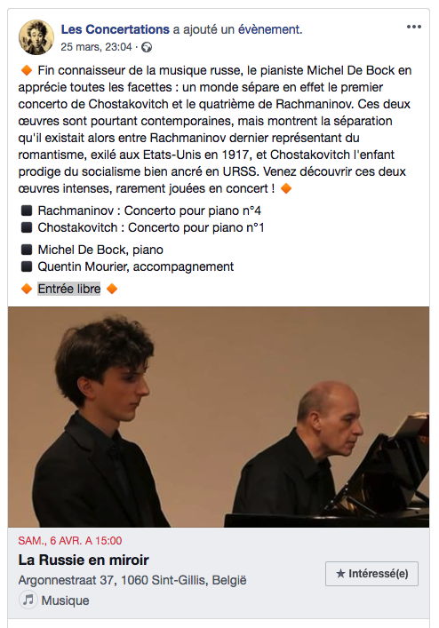 Annonce Facebook. Pianos Maene. Les Concertations 13. La Russie en miroir. 2019-03-30